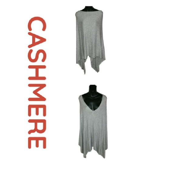 PURE GRAY CASHMERE PONCHO HAND MADE IN NEPAL - Picture 2 of 5